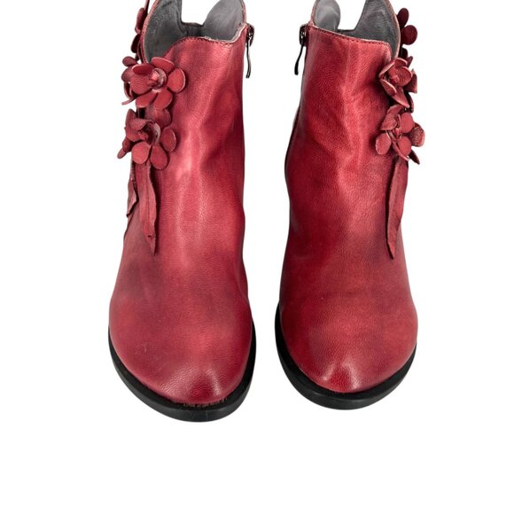 Socofy Red Floral Embellished Ankle Boots Size 39 US 8 - Picture 4 of 13